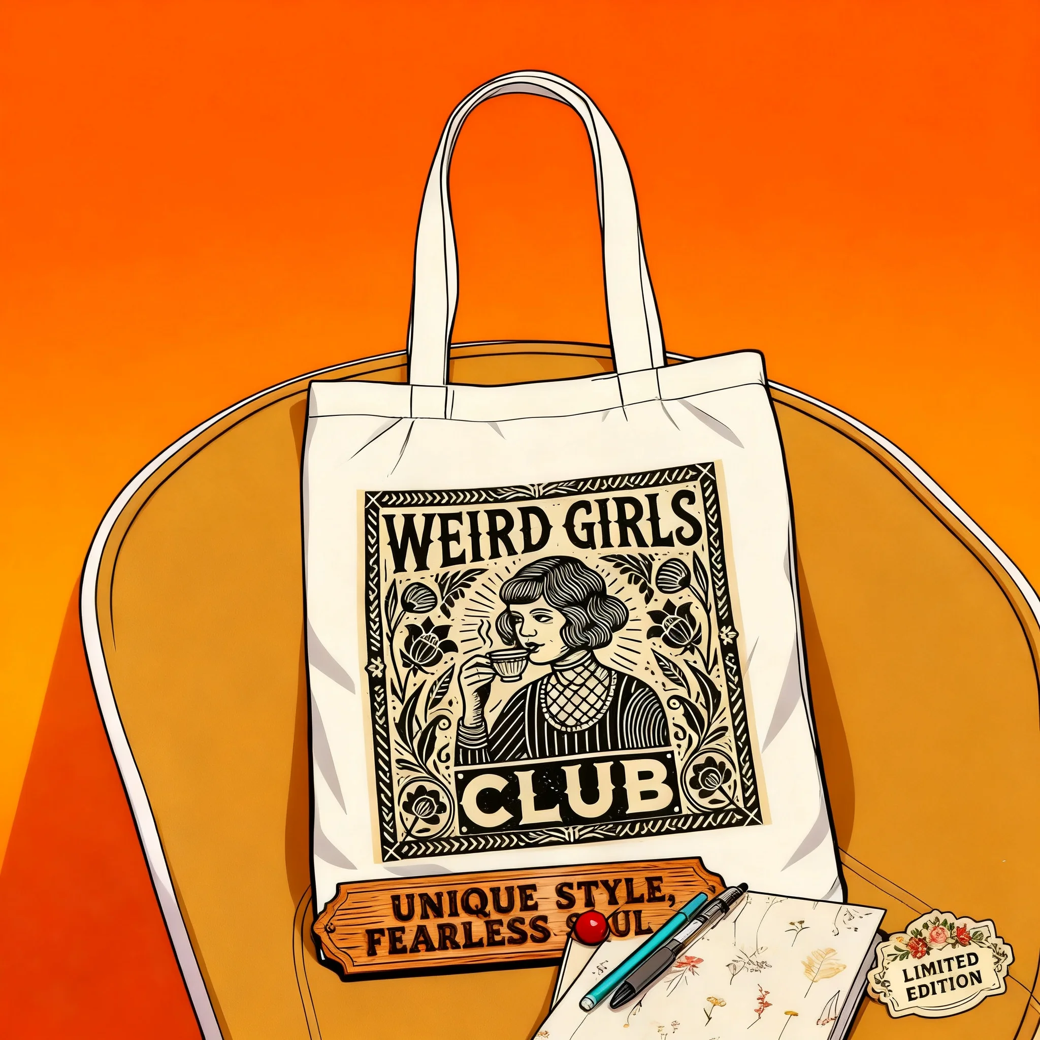

Weird Girls Club Canvas Tote Bag Unique Retro Art Print Fashion Foldable Shopping Bag Shoulder Bag for Women Daily Use