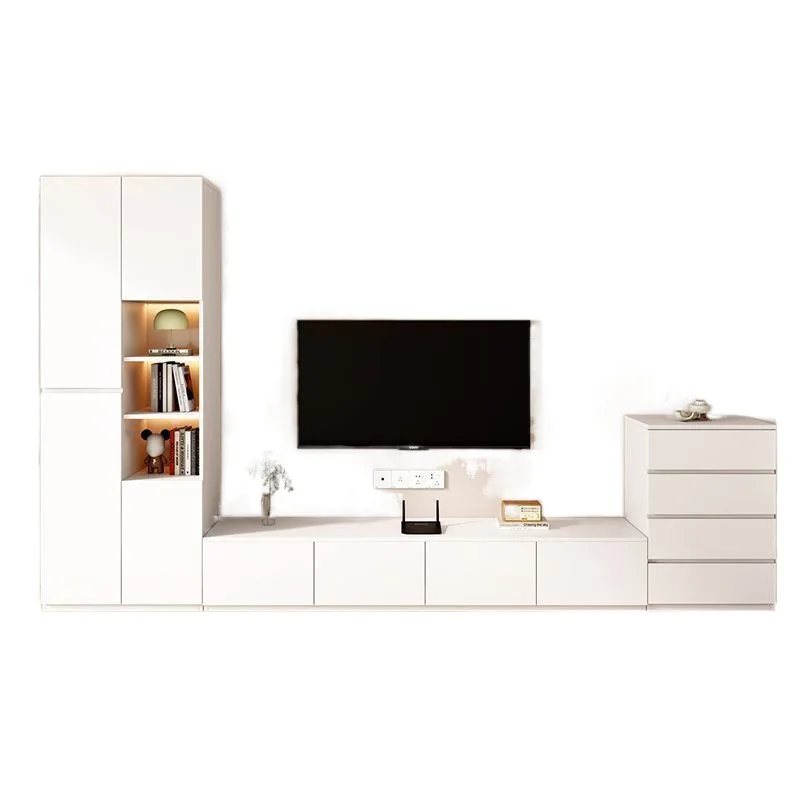 

LW0 solid wood TV cabinet modern simple living room household floor storage locker integrated small apartment side cabinet group