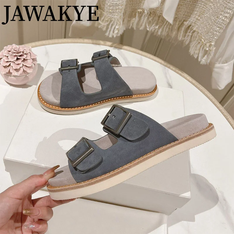 2023 Runway Unisex Causal Mules Suede Comfortable Slippers for Women Home Flat slides Buckle Luxury Brand Men's slippers Mujer