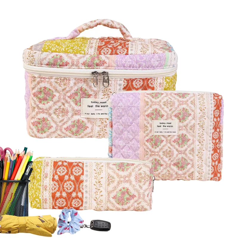 

3-piece makeup bag set Small floral portable storage bag Exquisite diverse sizes Polyester Makeup Bag for travel Pouch