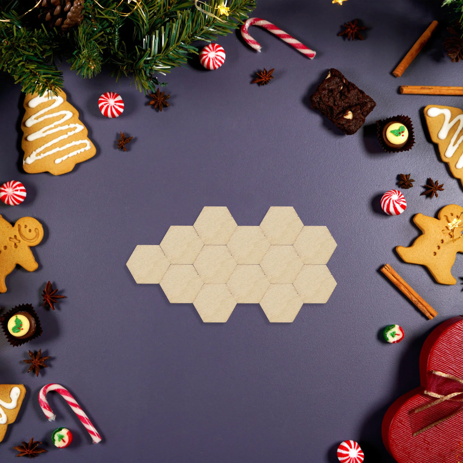 

200Pcs 12.5mm Beech Wood Shapes Hexagonal Ornaments for DIY Craft Projects Birthday Wedding Christmas Party Decorations