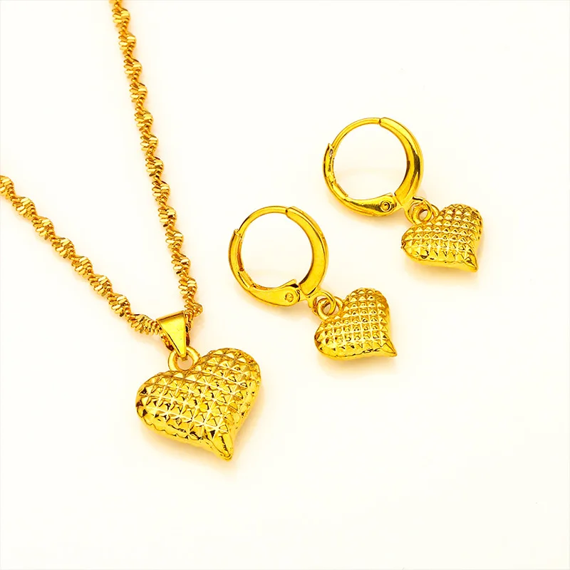 Fashion 24K Gold Plated Ethiopian Jewellry Charm Woman\'s Pendant Necklace Earrings Sets Nigeria Bride Wedding Gifts Wholesales