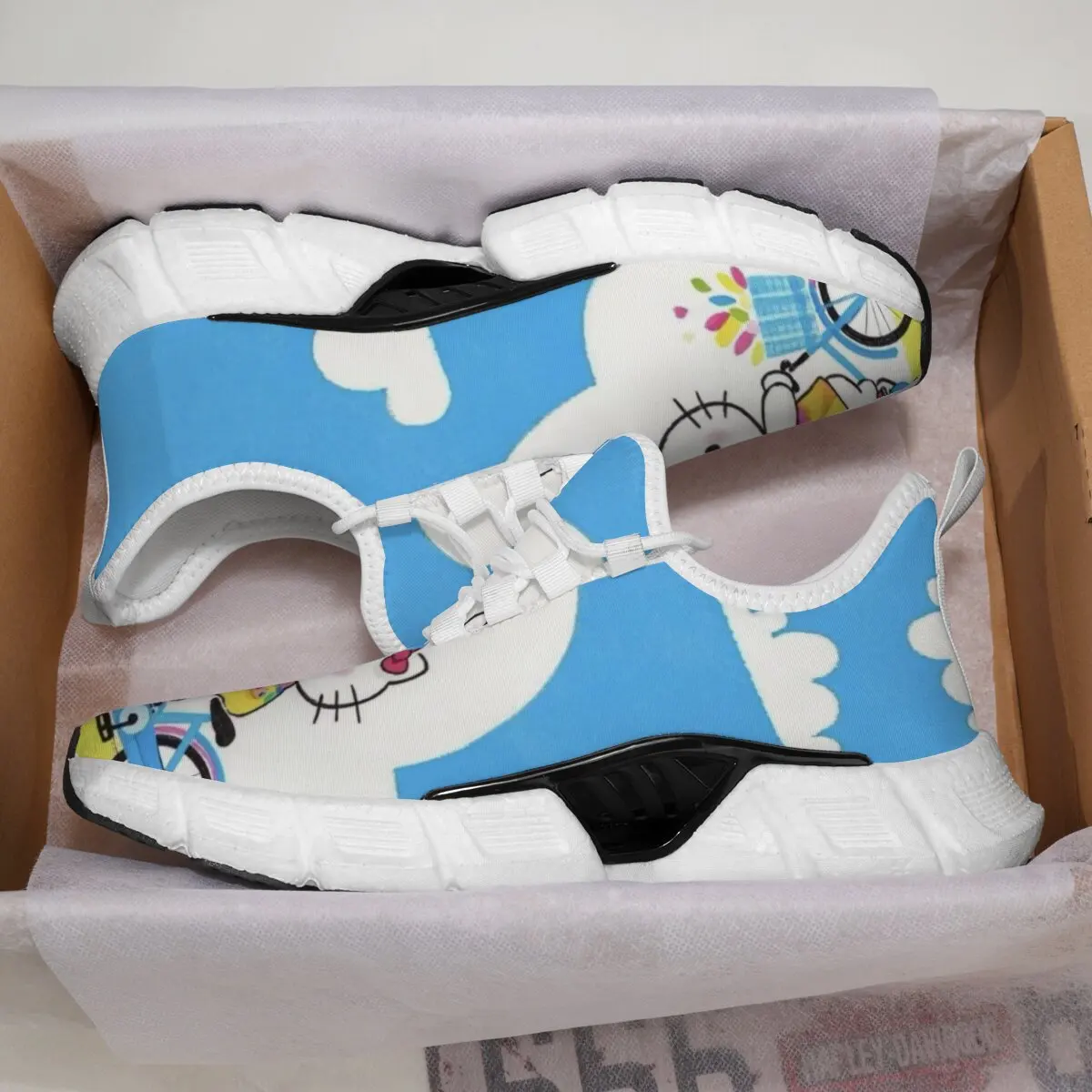 Nuevas zapatillas informales con estampado de suela blanda y cordones de gran tamaño con bloques de Color de fondo plano Hello Kitty Mickey y Minnie