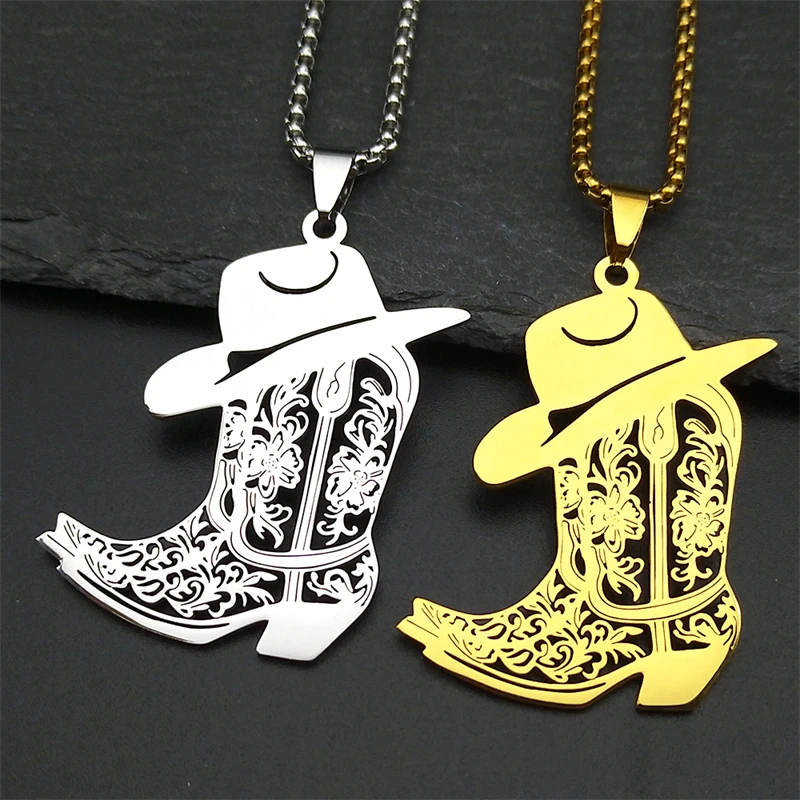 Böhmen West Cowboy Schuhe Blume Halskette Für Frauen Männer Edelstahl Hohl Gold Farbe Mode Männlichen Kette Schmuck Geschenke – Detail 6