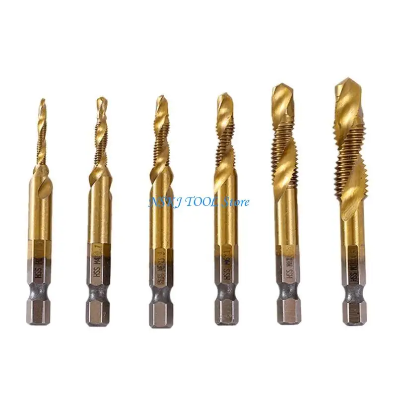 

L8RC 6 Pieces M3-M10 Hexagonal Shank Tapping Bit for Cutting on Aluminum Plate Iron
