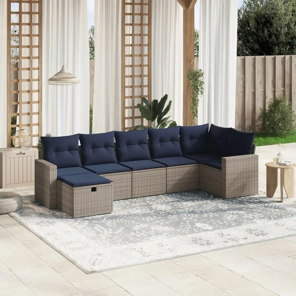 

Gray Rattan 7 Piece Outdoor Sofa Set with Cushions Perfect for Patio Garden and Balcony Furniture