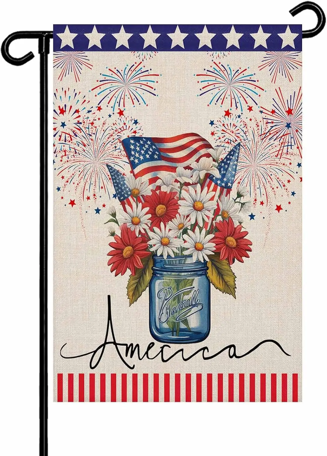 American Flag Garden Flags 12x18 Inch, Daisy Vintage Linen Yard Flag Double Sided Small Outdoor Flag Burlap Yard Sign Decora MMZ