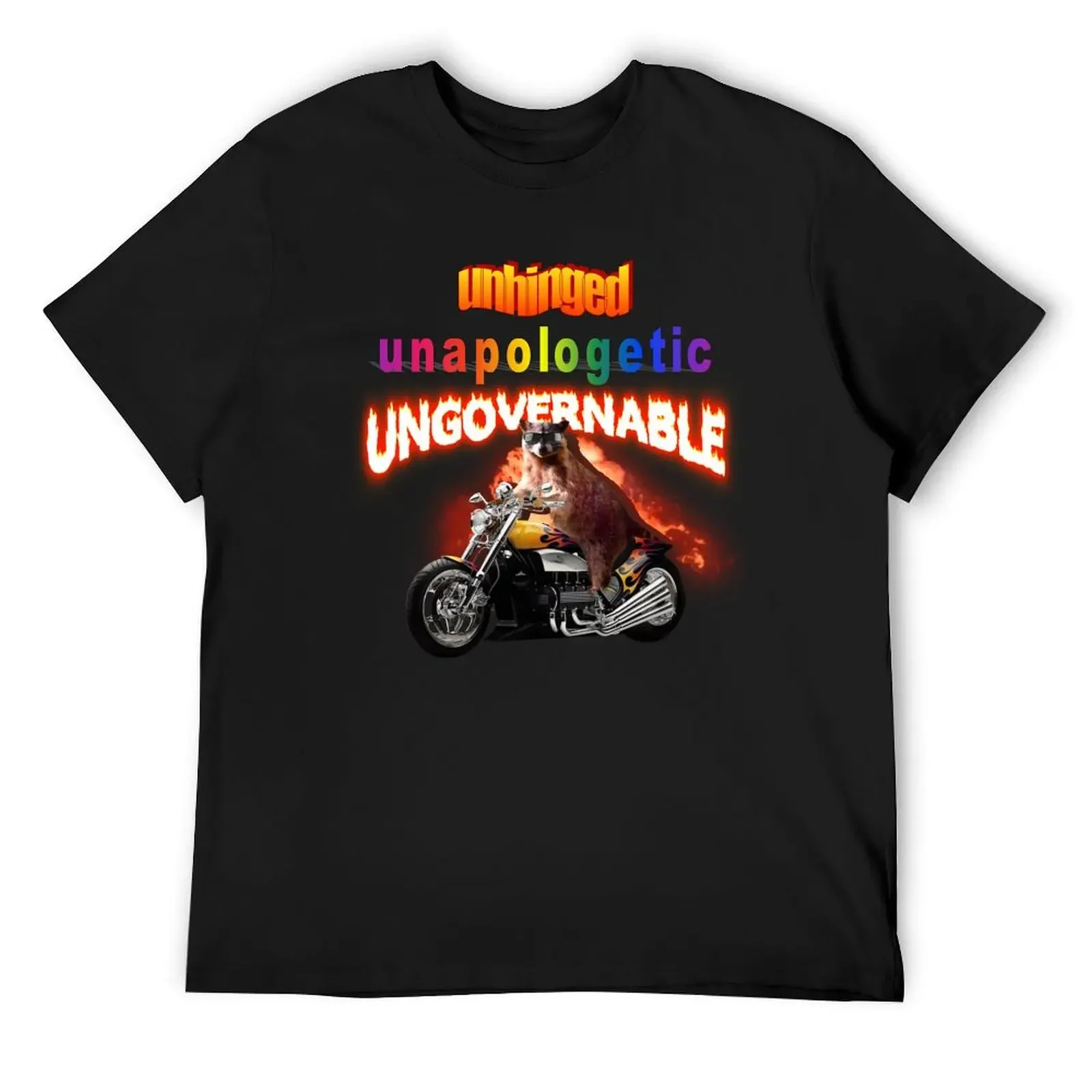 

Unhinged, Unapologetic, Ungovernable raccoon T-Shirt oversized t shirt blue lock men clothings