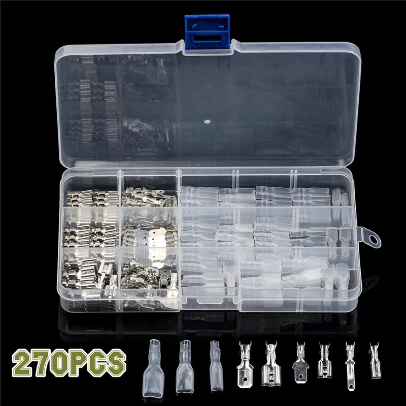 270 pcs plug-in spring plug cold pressed terminal+transparent sheathed box with male and female docking bare terminals