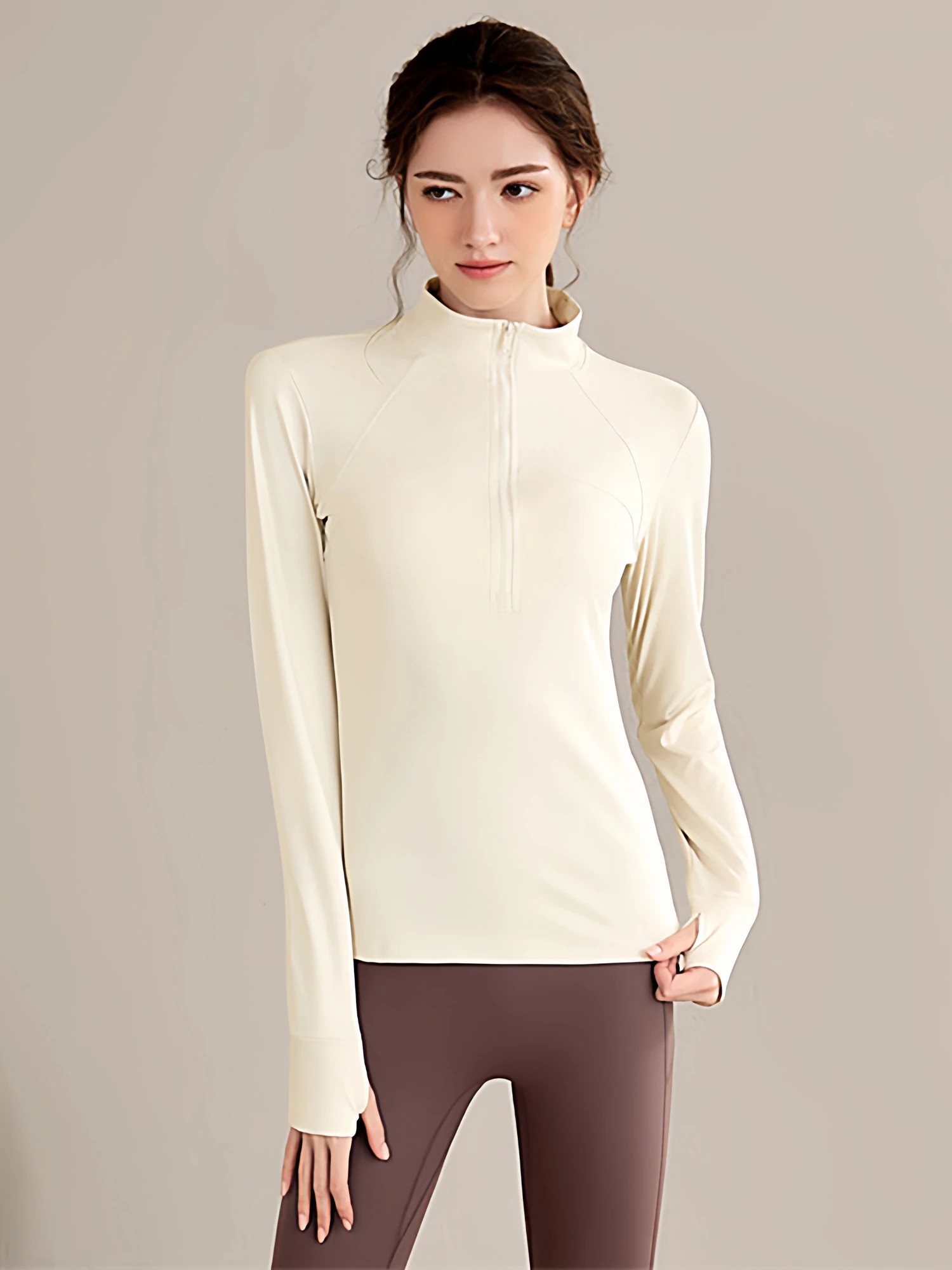 

Women's Yoga Sportswear Long Sve Stand Collar Fitn Top Qui Dry Slim Fit Zipper Design Original Design Silk Blend