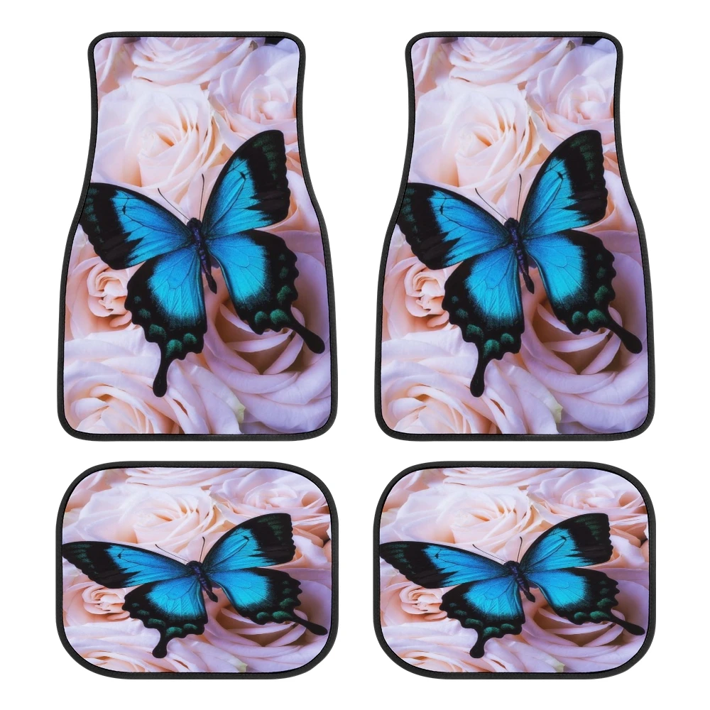 

Butterfly Printed Car Floor Mat 4pcs Rubber Material Decoration Car Floor Mat Accessories Interior