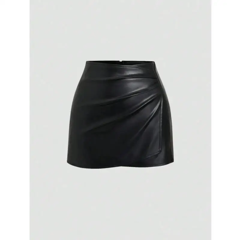 

Sexy Tight Skirt 94572 Sle American Retro Single Color PU Material Ciwalk Nine Points Pants Vintage a plus Size