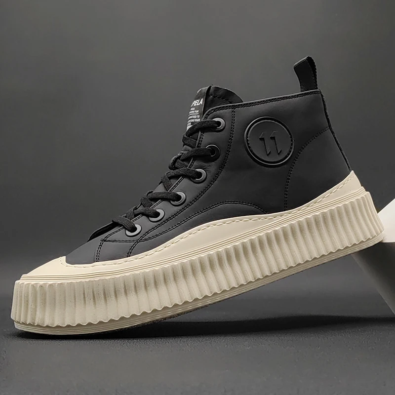 

Spring Men's oes 2026 New Thi Bot Breathable Warm Cotton High Top Faion Korean Sle Board oes Leather Men's oes