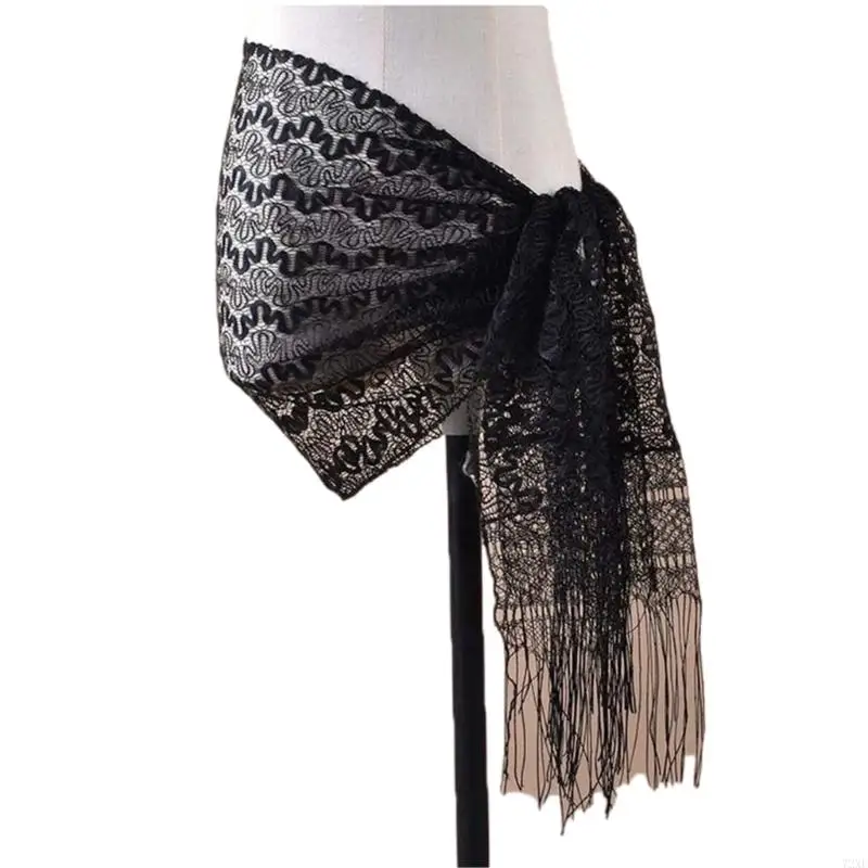 

72XE Women Exotic Collar Scarf Neck Wrap Soft Lace Scarves Fringed Neckerchief