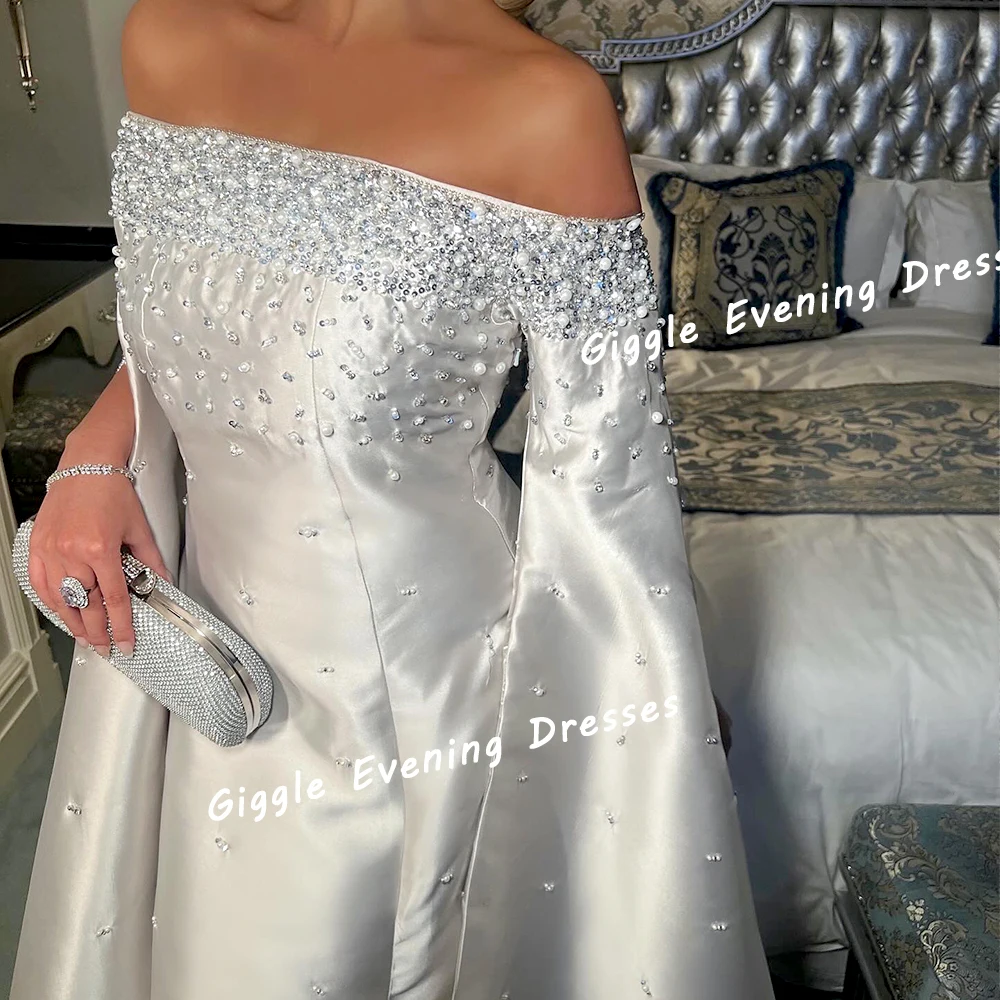 Giggle Satin Boat Neck Exquisite Beaded Elegance Prom Gown Saudi Arab Nobility Floor-Length Evening Party Dresses for Women 2024