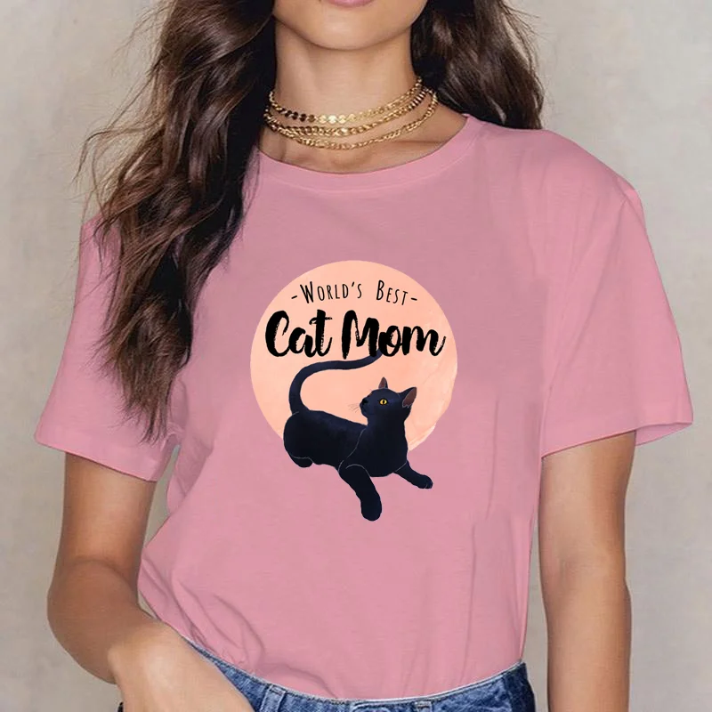 

Women's new WORLD'S BEST CAT MOM T-shirt women's fashion casual cat mom t-shirt tops