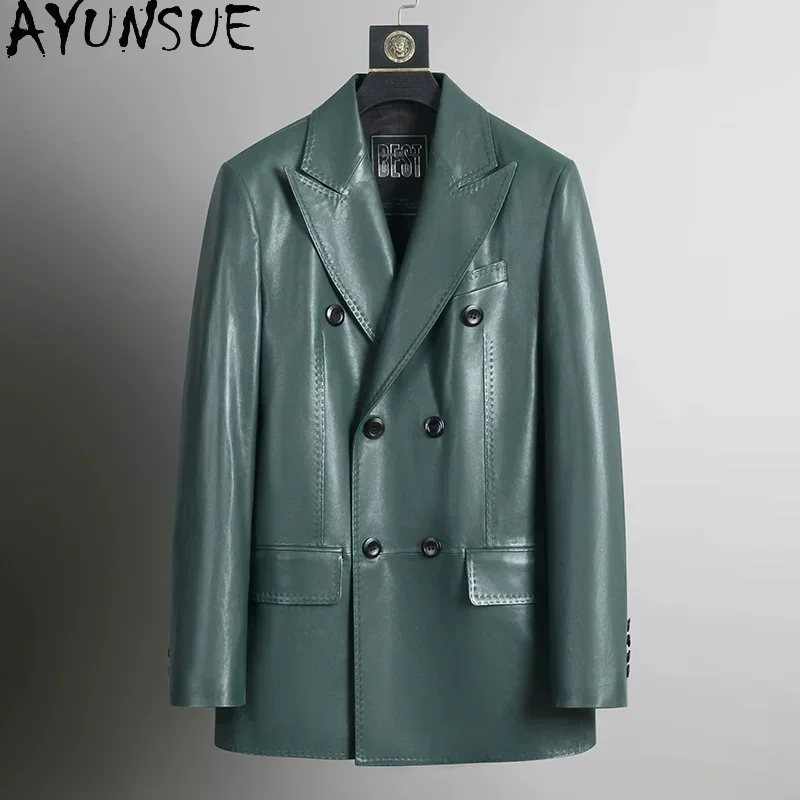 AYUNSUE High-end Real Sheepskin Leather Trench Coats for Man Luxury Genuine Leather Jacket Men Koeean Style Jackets Suit Collar