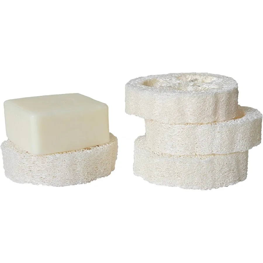 

4 упаковки натуральных мыльных подушечек Luffa 2,75 дюйма, быстросохнущая противоскользящая мыльница из люфы для душа, раковины и ванной комнаты с натуральной крышей