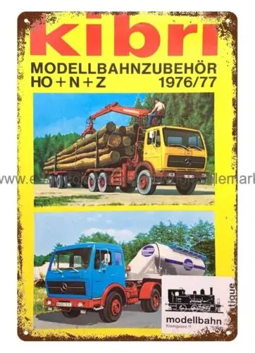 Kibri-modelo de tren de ferrocarril, camión de transporte, juguete de hobby, letrero de lata de metal, pared antigua, 1976