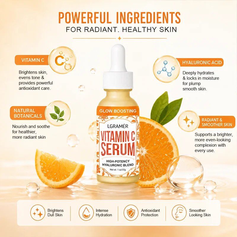 Vitamin C Serum With Hyaluronic Acid,Glow Boosting Face & Eyes Essence Hydrating Brighten Smoothen Facial Care Korean Skin Care