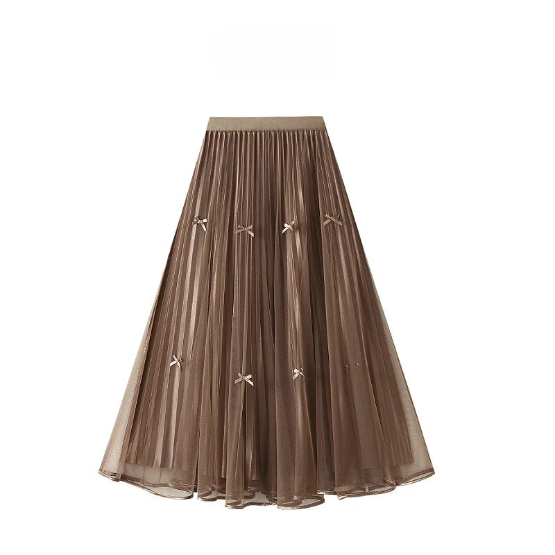 

Spring 2025 Sweet Sle A-Line Skirt with Knot Netting f-length Country Sle Teen Girls Polyester Fabric ...