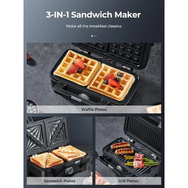 3 In 1 Tosti-Ijzer, Wafelmaker Met Verwijderbare Platen, Panini-Perswafelijzer Set Met 5-versnellingsbak Temperatuurregeling