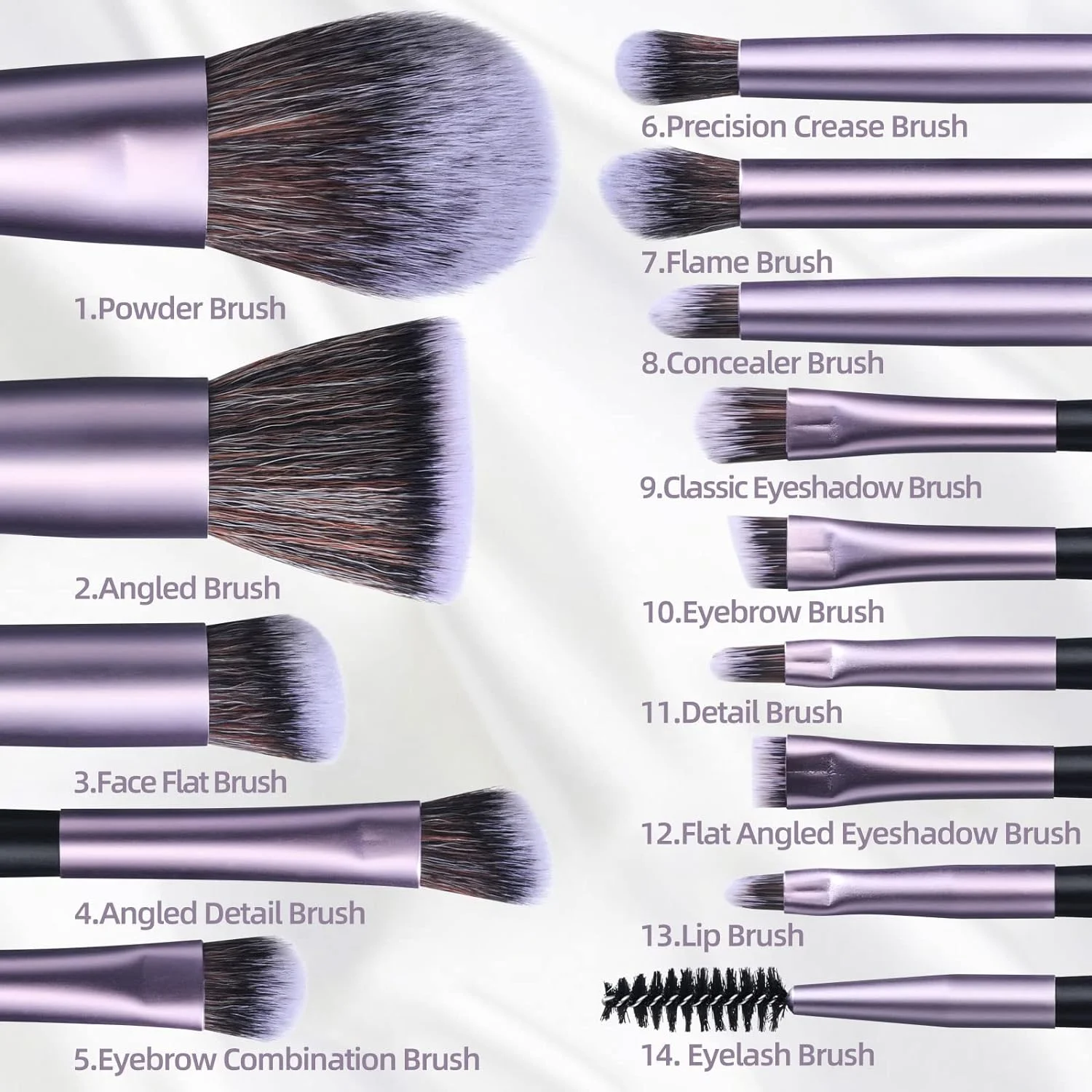 Travel Makeup Brush Set Foundation Powder Concealers Eye Shadows Makeup Set with LED light Mirror 14 Pcs (Purple)