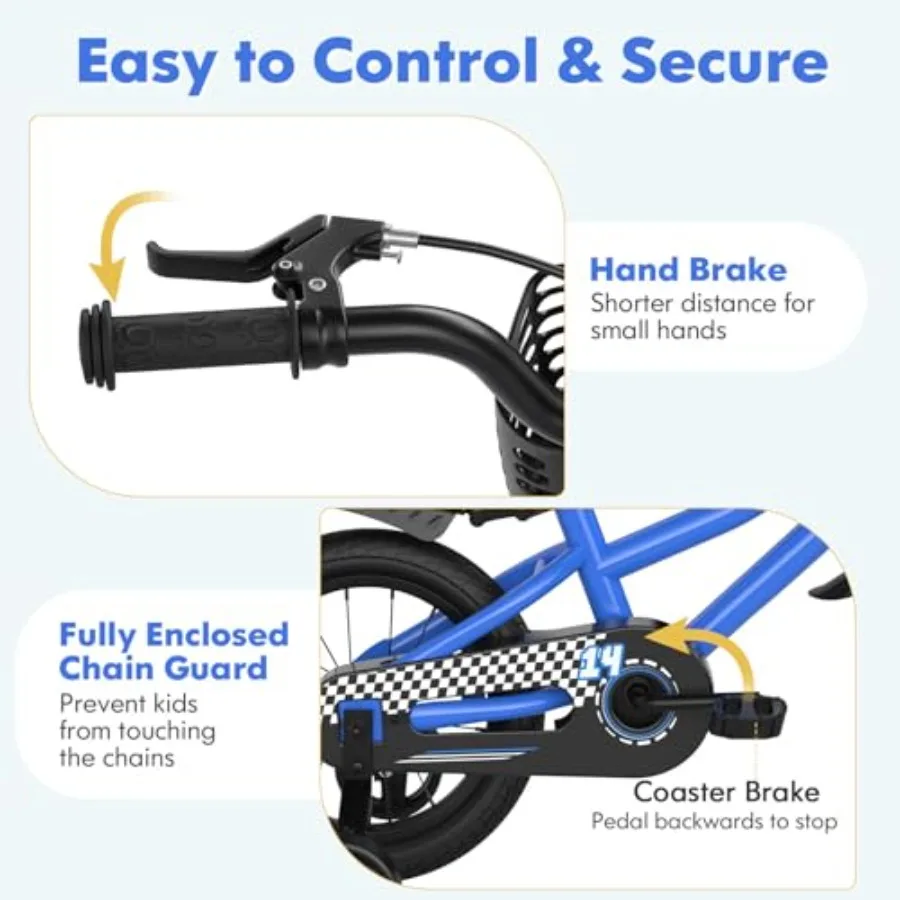 12 14 16 18 Inch Bike for Boys Girls Aged 3-8 Years Old Toddler Bicycle with Removable Training Wheels Handbrake Coaster Brake