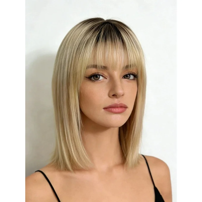 Hair New Women's Long Natural Golden Brown Straight Wig 14 Inch