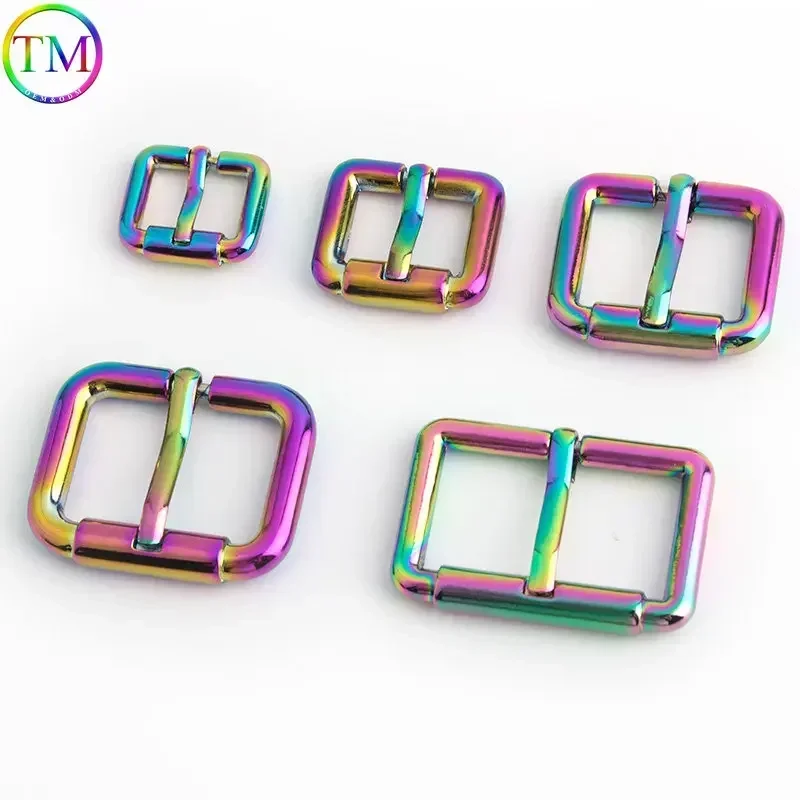 16mm 20mm 25mm 38mm Rainbow Metal Belt Buckles Adjustable Slide Strap Clasp Roller Single Pin Buckle For Bags Accessories