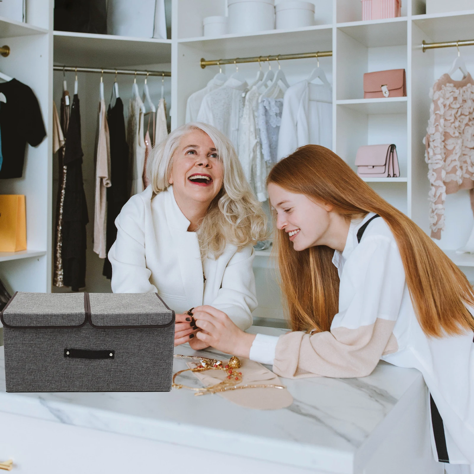 

Foldable Storage Box 50x30x25cm Grey Large Clothes Bags Toy ganizer Linen Cotton Bedroom Closet Container