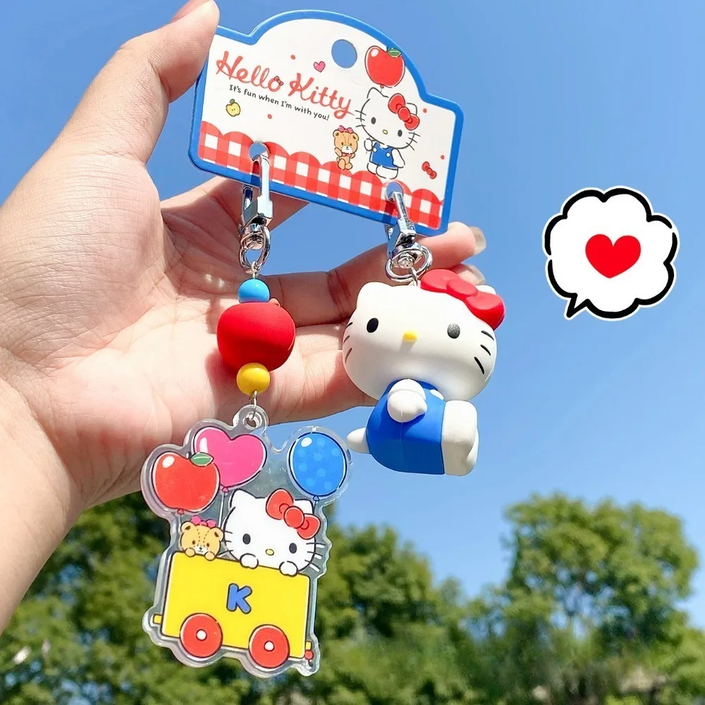 Sanrio Authentic Hello Kitty Denim Bow Series Keychain Cute Bag Pendant Car Key Chain Girl Phone Lanyard Charm Hanging Chain view 3