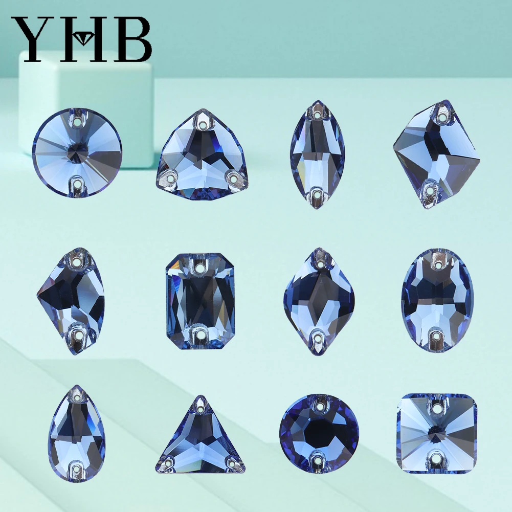 YHB T206 zafiro Comsic XIRIUS gota de cristal AB piedras de coser parte posterior plana coser en diamantes de imitación para prendas de vestir bolsas
