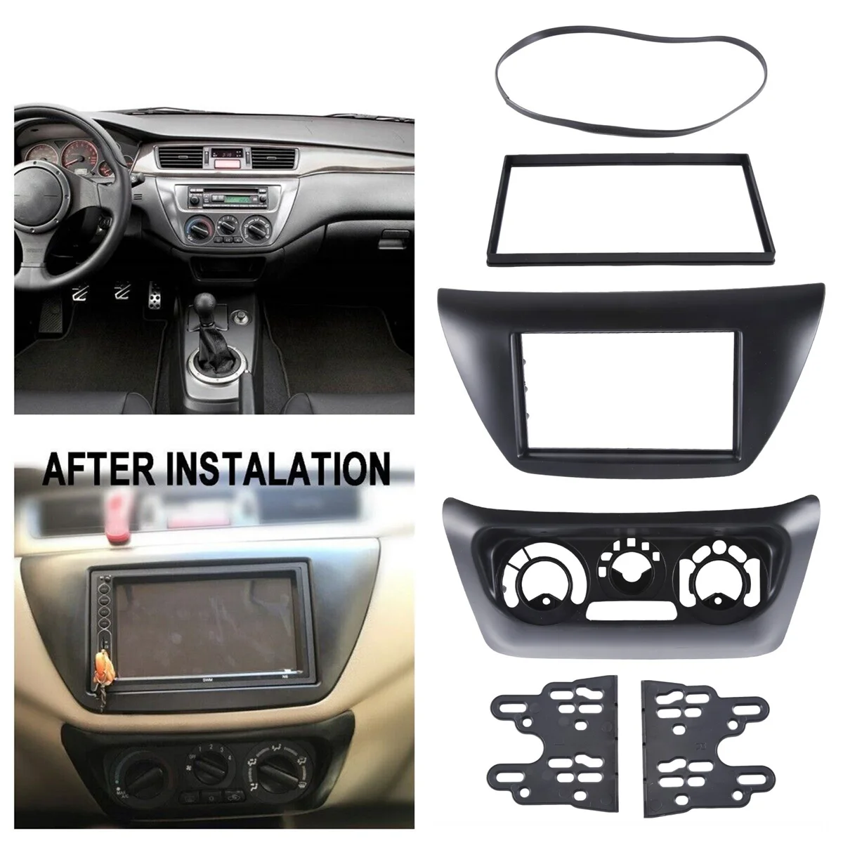 2 Din Car AC Control Panel Frame +Car Radio Fascia Kit for Mitsubishi Lancer IX 2006