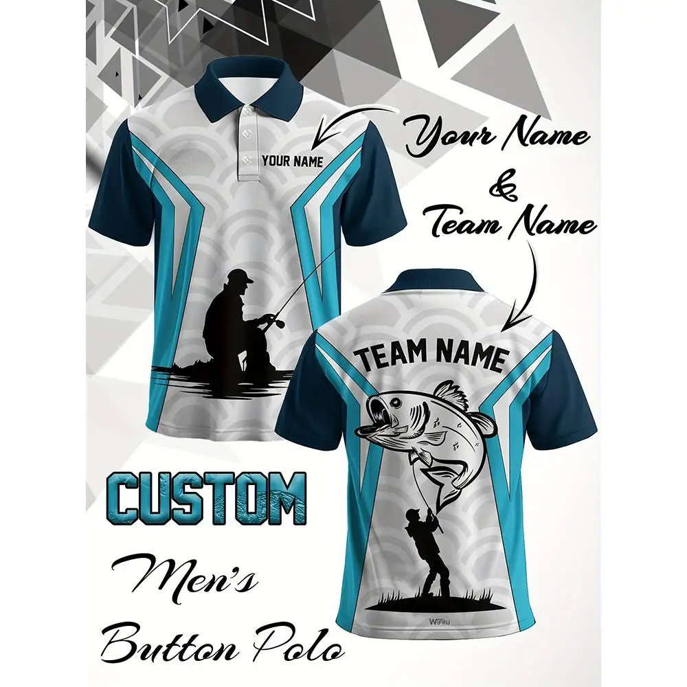 

Men's Custom Fishing Team Polo Shirts Personalized Fisherman Graphic Button Polo Shirt Outdoor Cozy Breathable Short Sleeve Tops