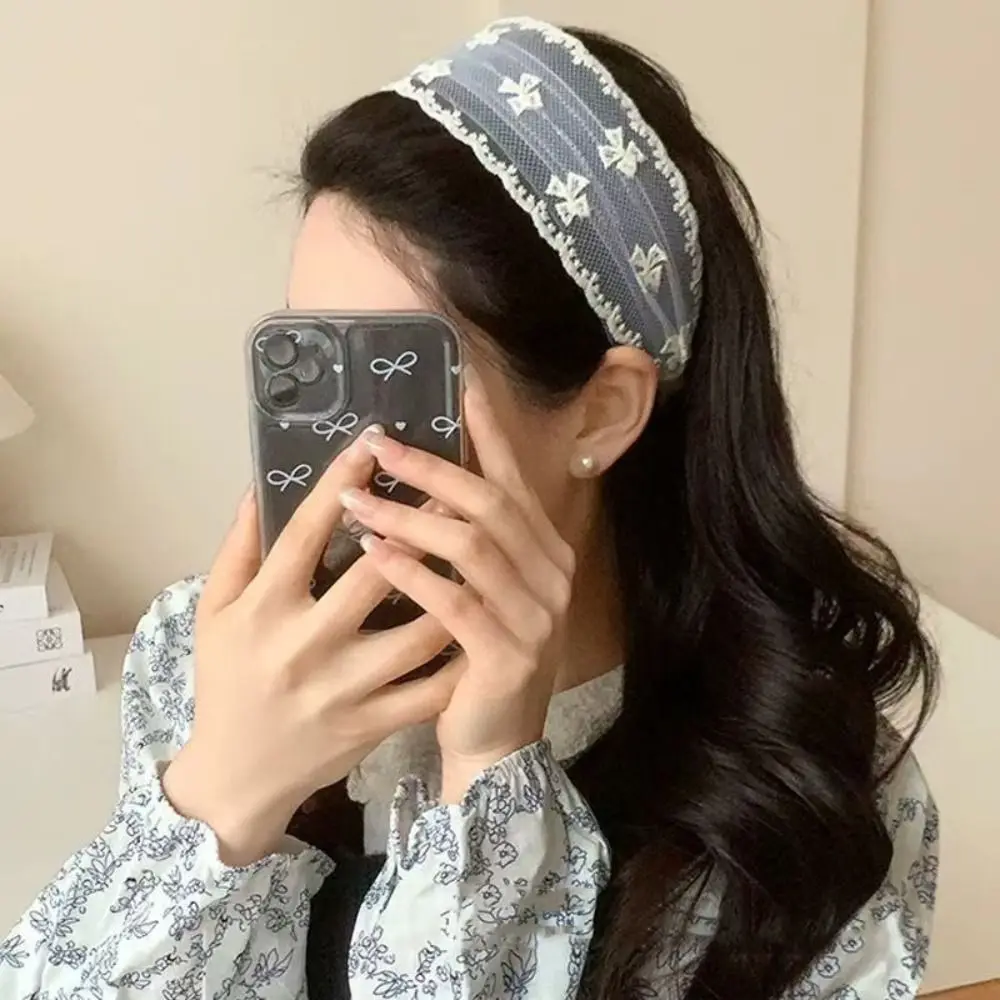 

Cute Korean Style Embroidery Lace Headband Wide Edges Flower Bow Hair Band Hair Accessories Fairy Mesh Hair Hoop Girls