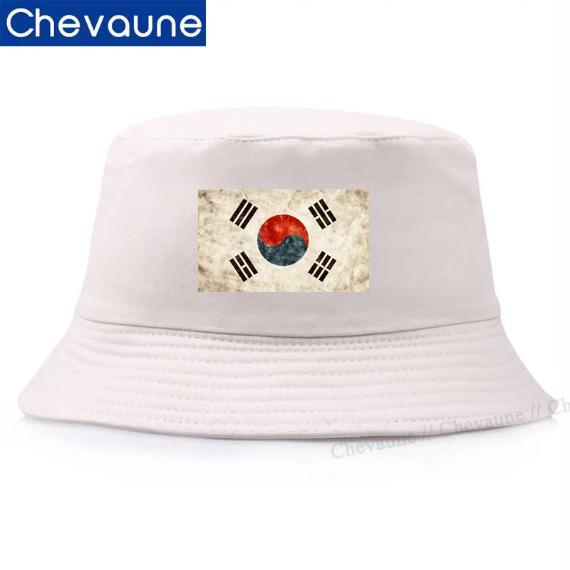 Summer Korea KR Vintage Flag Bucket Hat Unisex Korea Flag Printted Fisherman Cap Woman Man Travel Sports Football Baskeball Caps