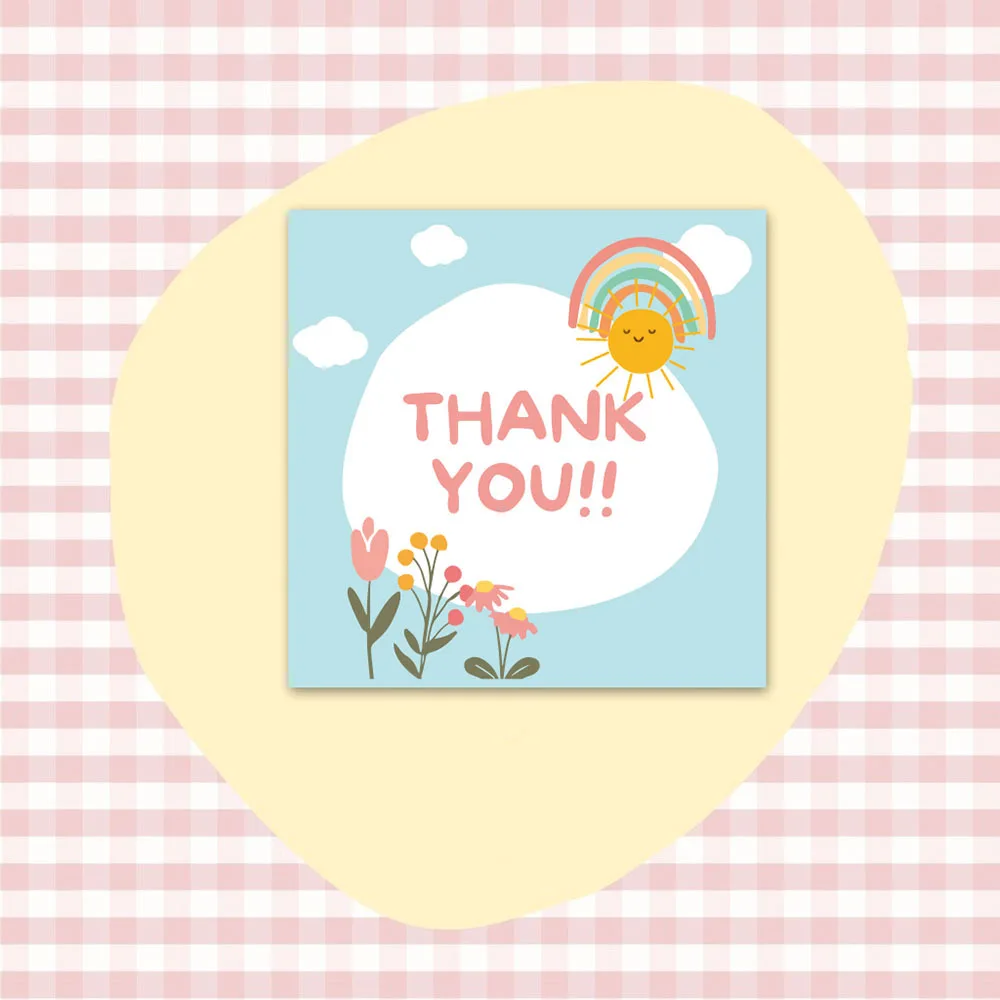 50pcs/Pack Flower Thank You Cards 6cm Pink Small Business Card for Bakery Wedding Party Baby Shower Package Insert Mailer Bag