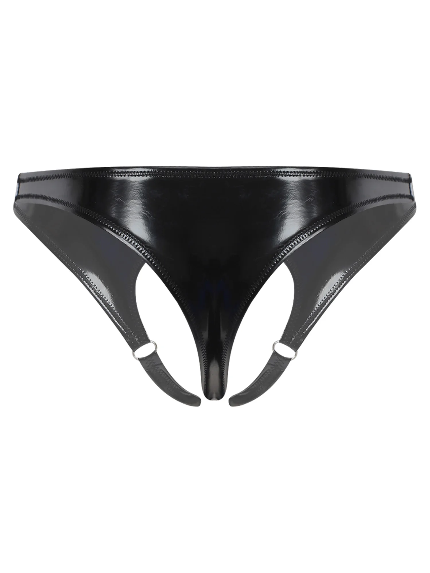 Men Shiny Hollow-out Briefs T-crotch Low-waist Open Front Bottoms Cut Out Sides Thong for Lingerie Night Honeymoon