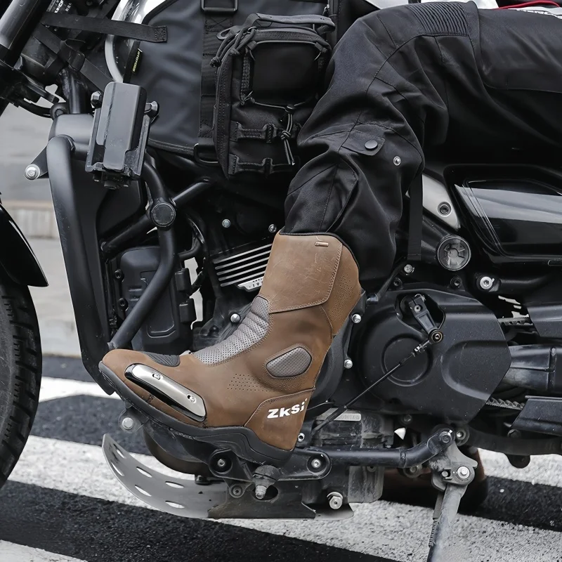 Motorcycle Shoes Full Leather Motocross Boots with Shifter Guard Cafe Boots Enduro Boots for Touring&hiking Moto Protection Gear
