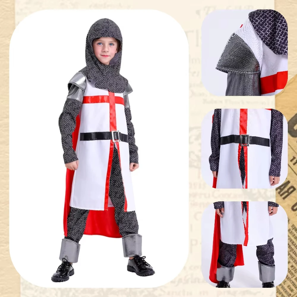 

Medieval Crusader Templars Cosplay Costumes Halloween Kids Knight Cosplay Outfits Carnival Performance Party Warrior Dress up