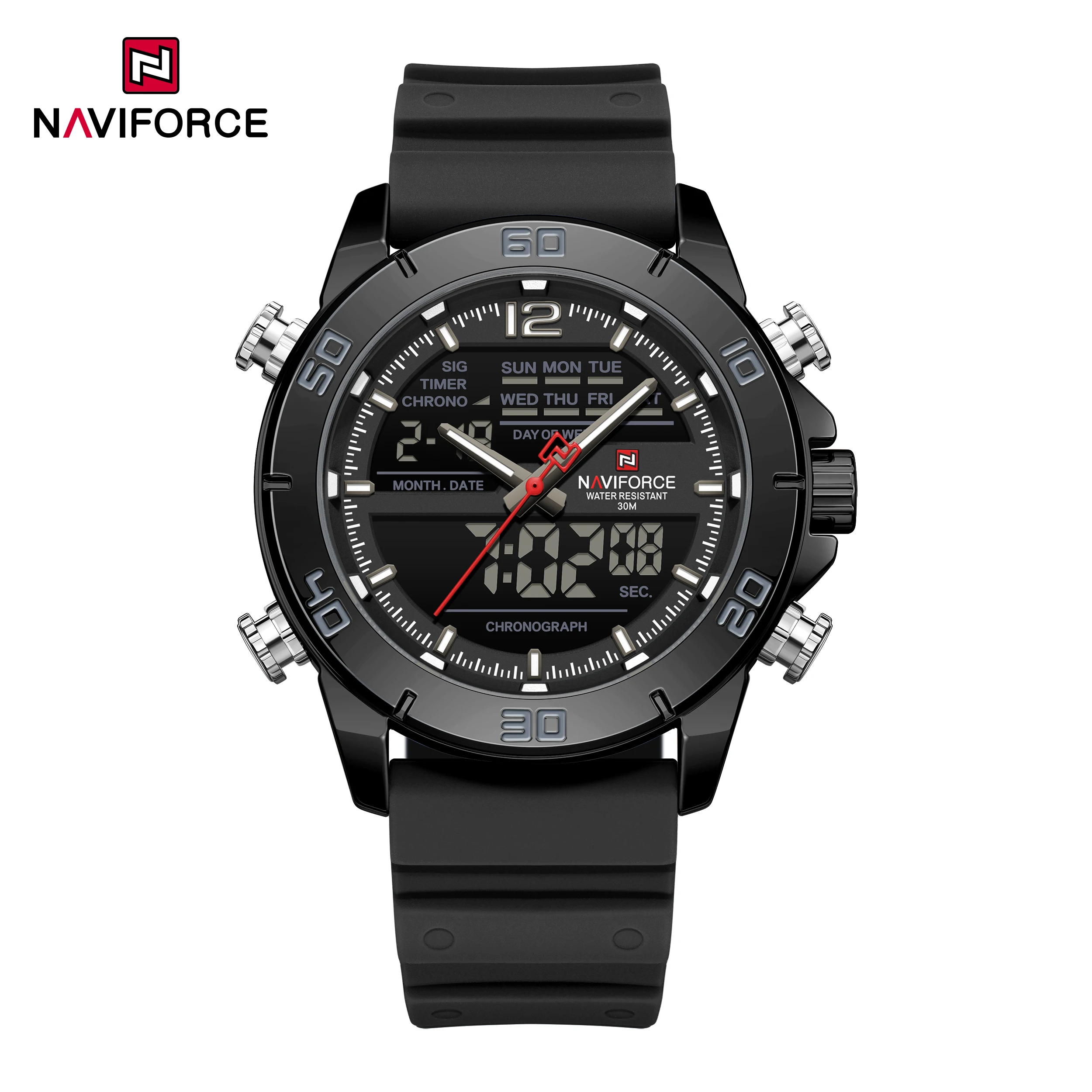 

NAVIFORCE 9253T мужские электронные кварцевые часы водостойкий силиконовый ремешок светящийся календарь спортивные модные цифровые часы для мужчин