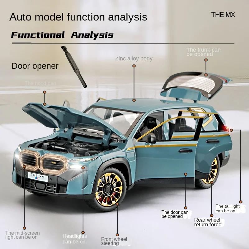 1:24 BMW XM Alloy Car Model Diecast Metal SUV Vehicles Toys Kids Boys Birthday Gift Sound Light Collective Voiture Home Decor