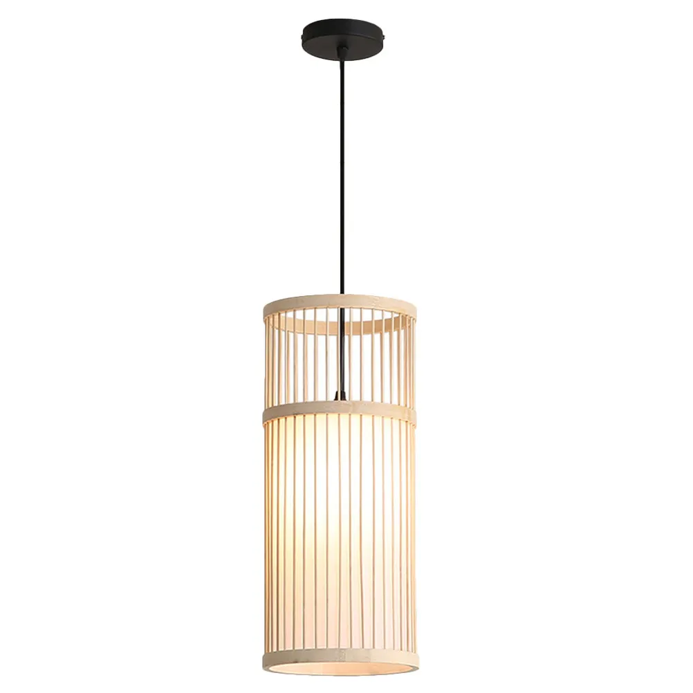 Bamboo Chandelier Handmade Rattan Cylinder Ceiling Light Warm White Pendant Lamp for Hotel Bar Home Decor