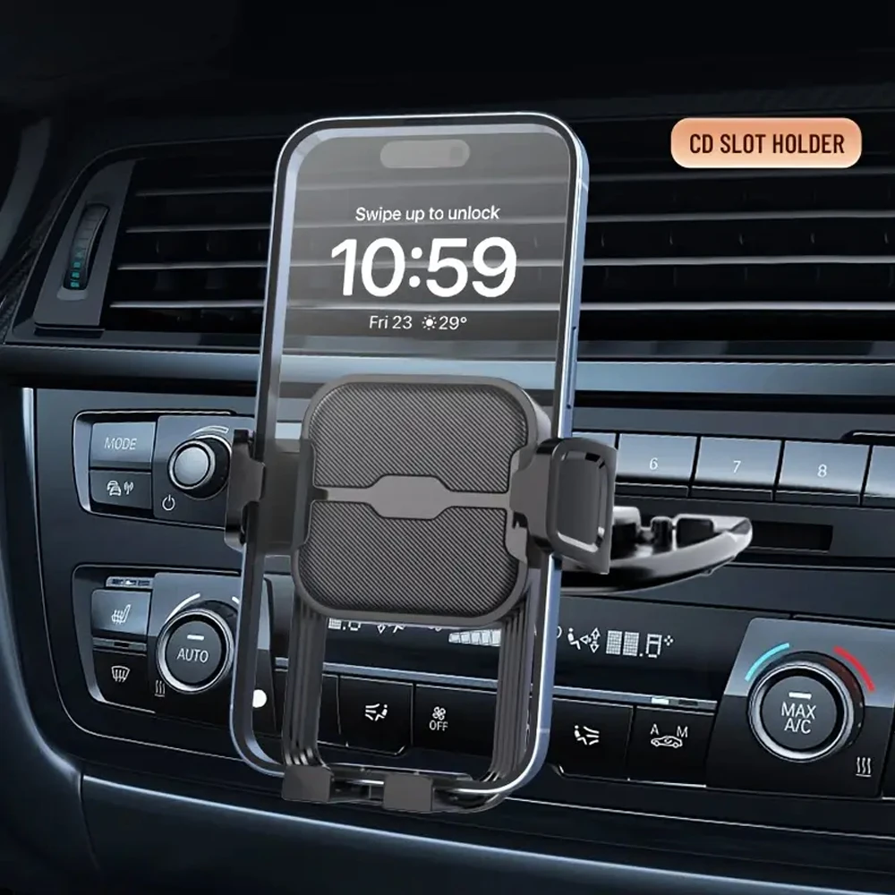 360 Degree Rotation Universal Car CD Slot Phone Stand One-Touch Release Car Phone Holder for IPhone 12-16 Pro Max Samsung Xiaomi