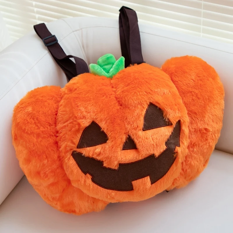 Linda mochila de felpa de calabaza Grimace de Halloween, bolsa de calabaza de dibujos animados cálida y cómoda creativa para poner cosas en el interior, bonito regalo de Festival