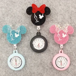 Cartoon Cute Girl Doctor Nurse Style Cute Bow Mouse Pocket Watch Retractable And With Clip For Men And Women