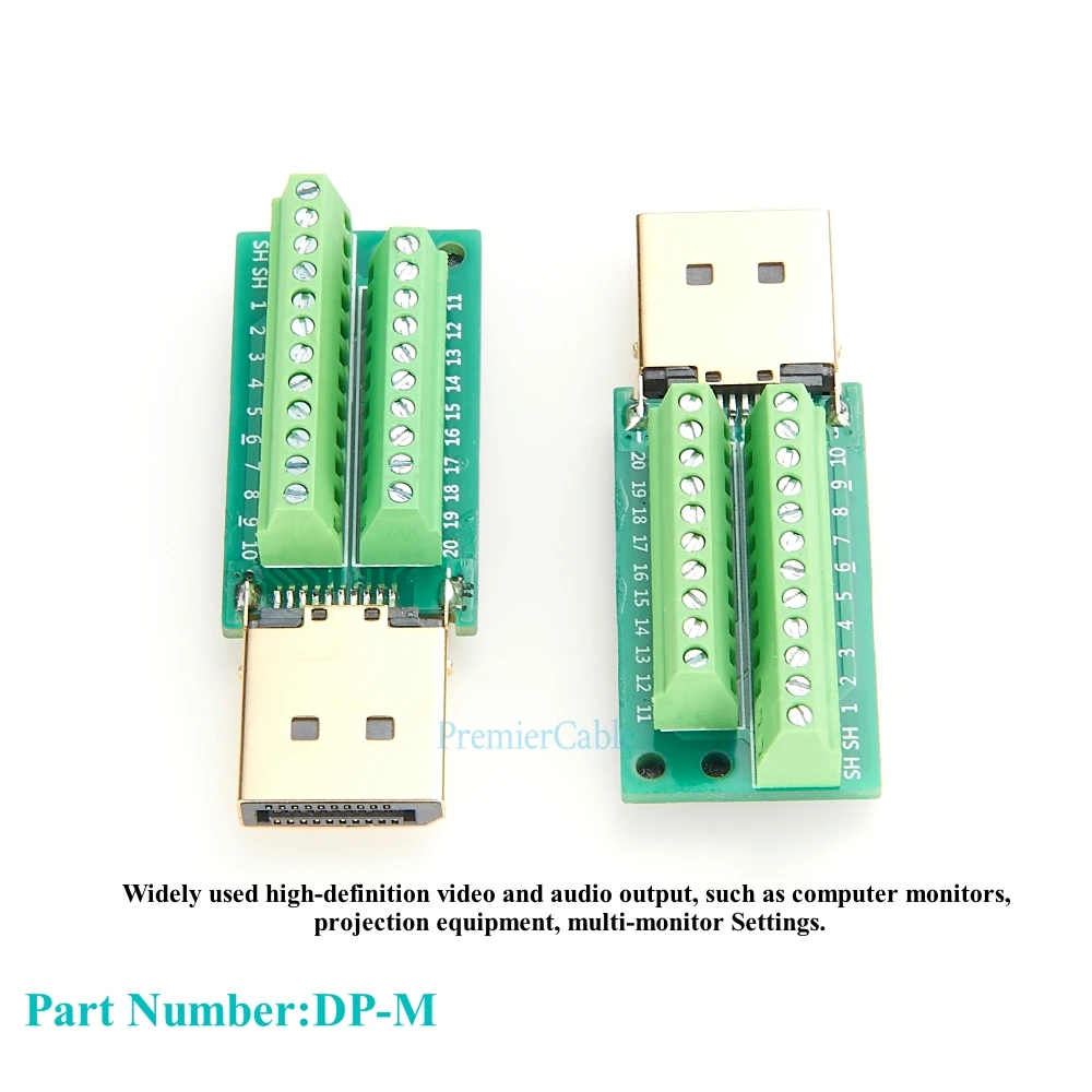 Displayport Male Plug Breakout Board Connector 20Pin DP Solderless Screw Wiring PCB Adapter Solderfree Terminal Board