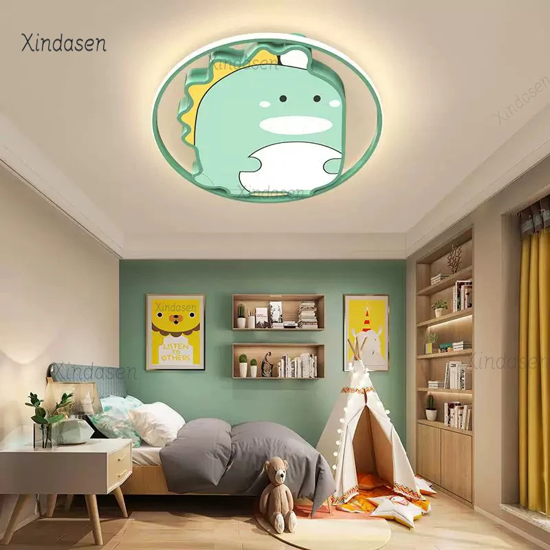 

Modern Cute LED Ceiling Light For Children Room Study Boys Bedroom Decor Cartoon Green Animal Dinosaur Chandelier Kids Room Lamp