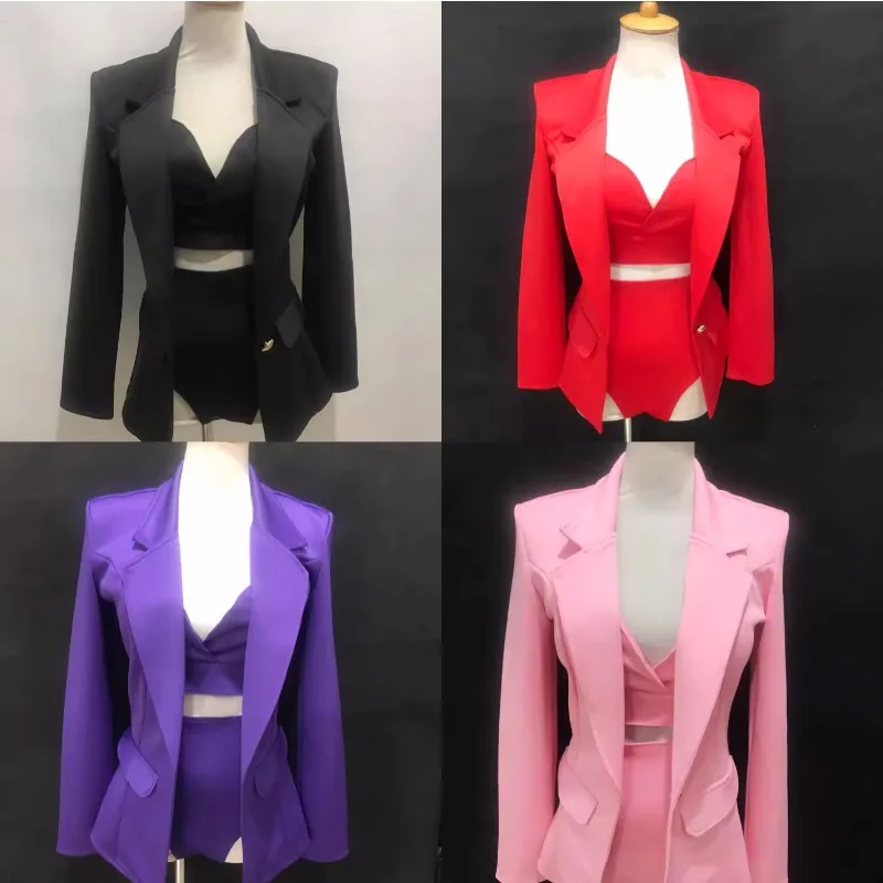 カスタムメイドのパフォーマンスウェア、バーダンス、チームシンガー、グループ向けの長袖フィットスーツセット、ステージ衣装